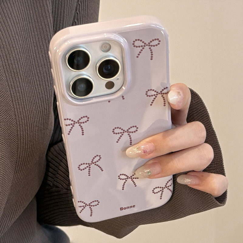 Carcasă TPU în stil Insta pentru iPhone 14 Pro Max, fundă gri-lilac, cu suport placat cu aur