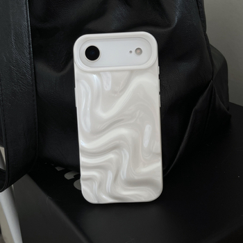 Carcasă TPU alb perlat, 3D minimalistă pentru iPhone 13/14/15/16/17 Pro Max – anti-cadere