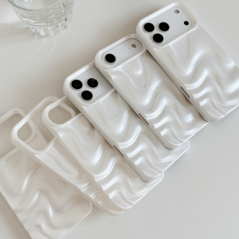 Carcasă TPU alb perlat, 3D minimalistă pentru iPhone 13/14/15/16/17 Pro Max – anti-cadere