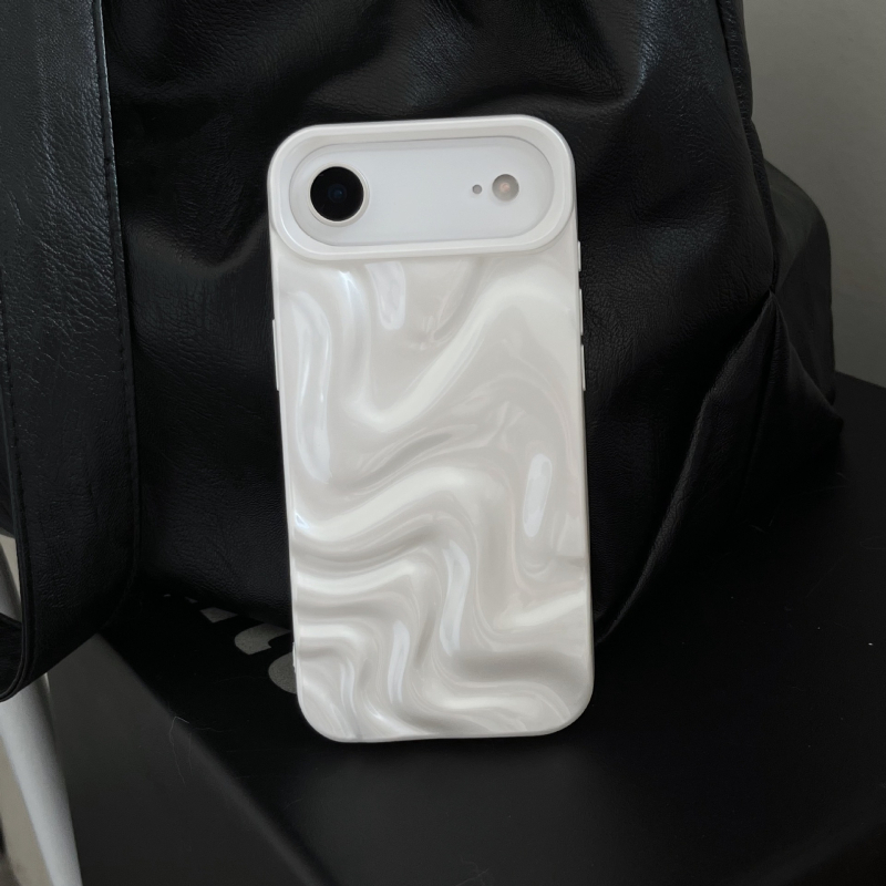 Carcasă TPU alb perlat, 3D minimalistă pentru iPhone 13/14/15/16/17 Pro Max – anti-cadere