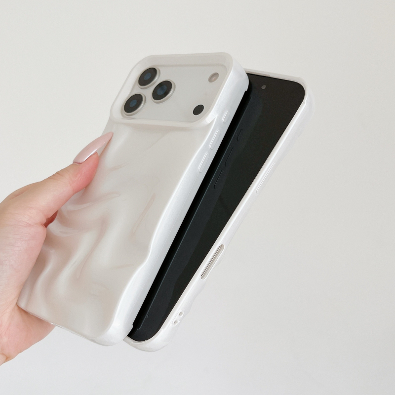 Carcasă TPU alb perlat, 3D minimalistă pentru iPhone 13/14/15/16/17 Pro Max – anti-cadere