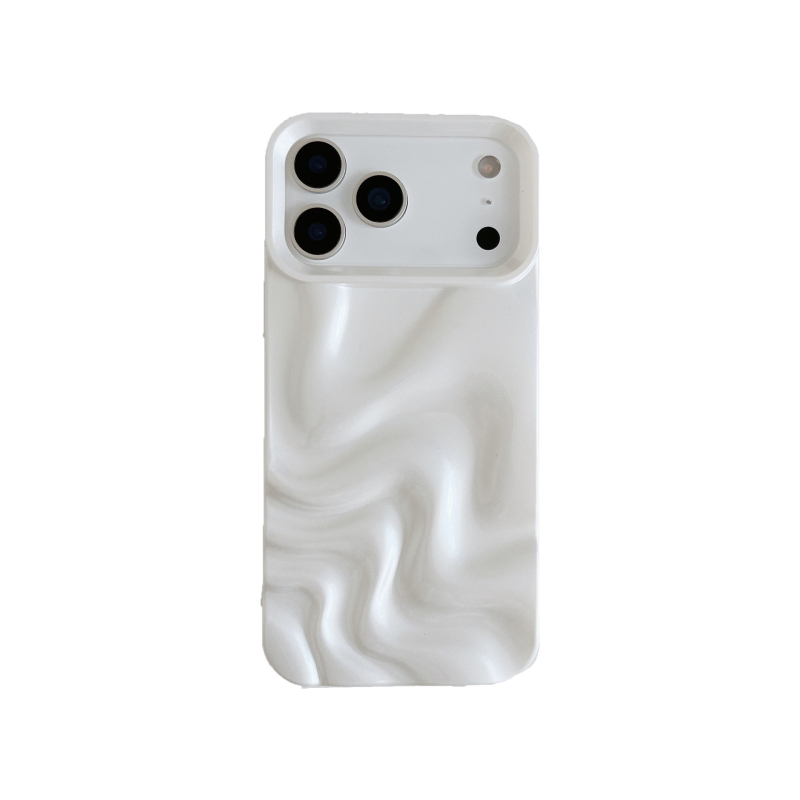 Carcasă TPU alb perlat, 3D minimalistă pentru iPhone 13/14/15/16/17 Pro Max – anti-cadere