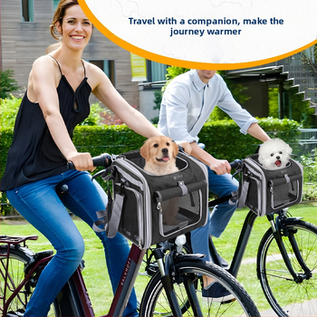 Geantă de transport pentru câine pe cadrul bicicletei, capacitate mare, coș extensibil pentru bicicletă, aprobată pentru zbor cu animale de companie