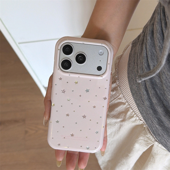 Husă roz în stil coreean, cu dublu strat, rigidă, cu stele colorate pentru seria iPhone 13–17