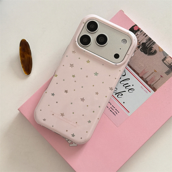 Husă roz în stil coreean, cu dublu strat, rigidă, cu stele colorate pentru seria iPhone 13–17