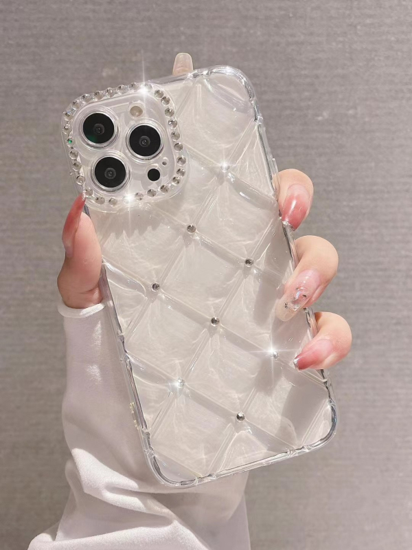 Carcasă pentru telefon cu model diamantat și cristale, husă din silicon transparentă, acoperire totală, antiderapantă, rezistentă la căderi, uzură, minimalistă și luxoasă.