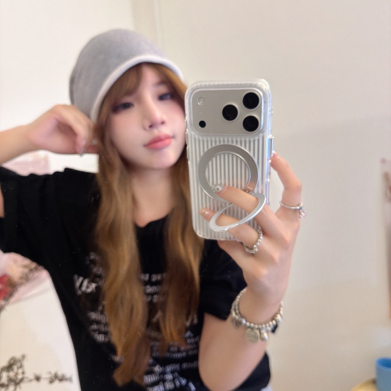 Husă de telefon INS style cu dungi minimaliste și suport 360° integrat pentru iPhone 15 Pro și iPhone 17 Pro
