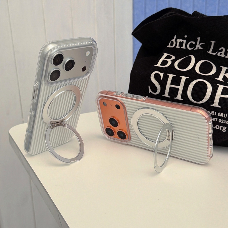 Husă de telefon INS style cu dungi minimaliste și suport 360° integrat pentru iPhone 15 Pro și iPhone 17 Pro