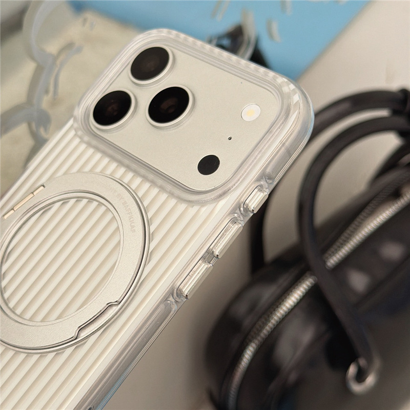 Husă de telefon INS style cu dungi minimaliste și suport 360° integrat pentru iPhone 15 Pro și iPhone 17 Pro