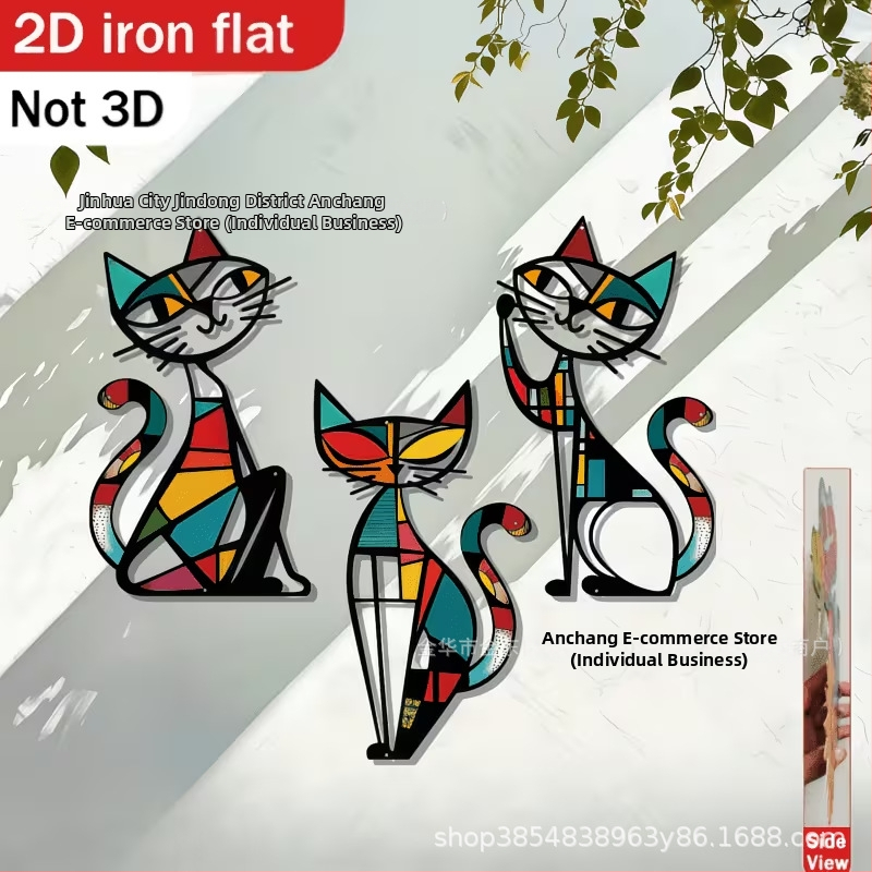 Noul set de 3 piese pentru comerț transfrontalier: pisică decor Putuo, decor de perete din metal, pandantiv de pisică din fier