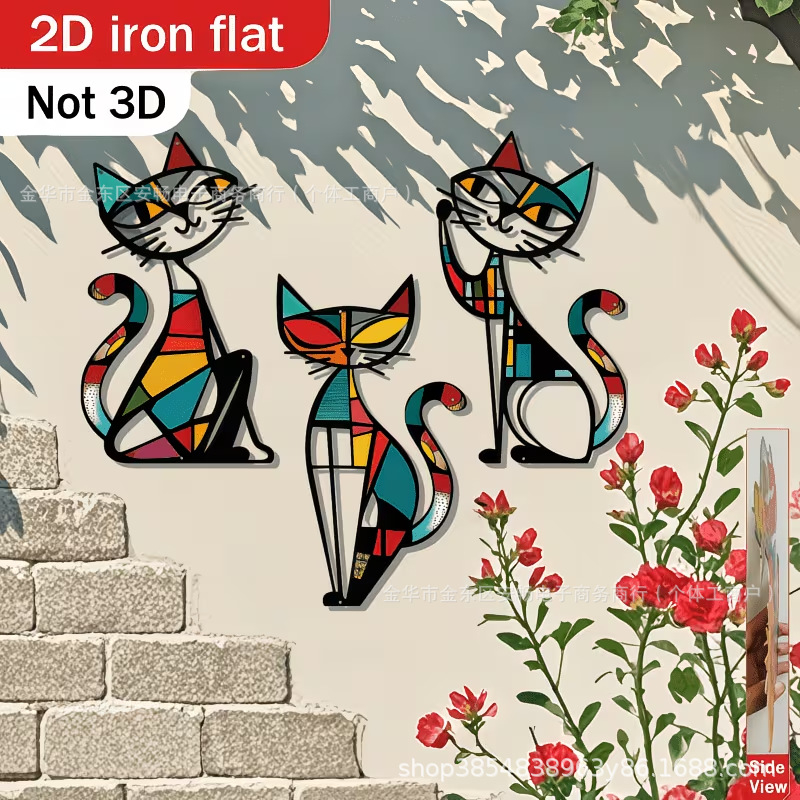Noul set de 3 piese pentru comerț transfrontalier: pisică decor Putuo, decor de perete din metal, pandantiv de pisică din fier