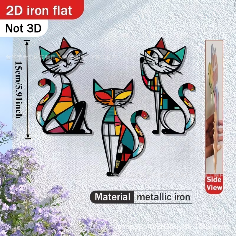Noul set de 3 piese pentru comerț transfrontalier: pisică decor Putuo, decor de perete din metal, pandantiv de pisică din fier