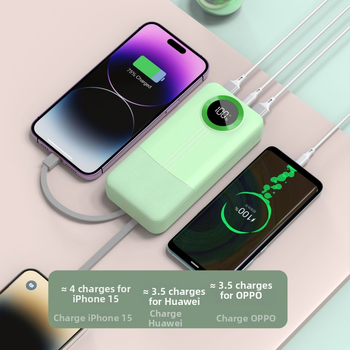 Power bank cu cablu încorporat, 20.000 mAh, capacitate mare, încărcare rapidă, afișaj digital al nivelului bateriei.