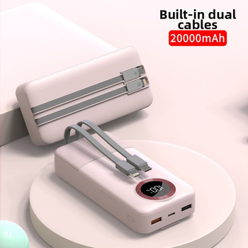Power bank cu cablu încorporat, 20.000 mAh, capacitate mare, încărcare rapidă, afișaj digital al nivelului bateriei.