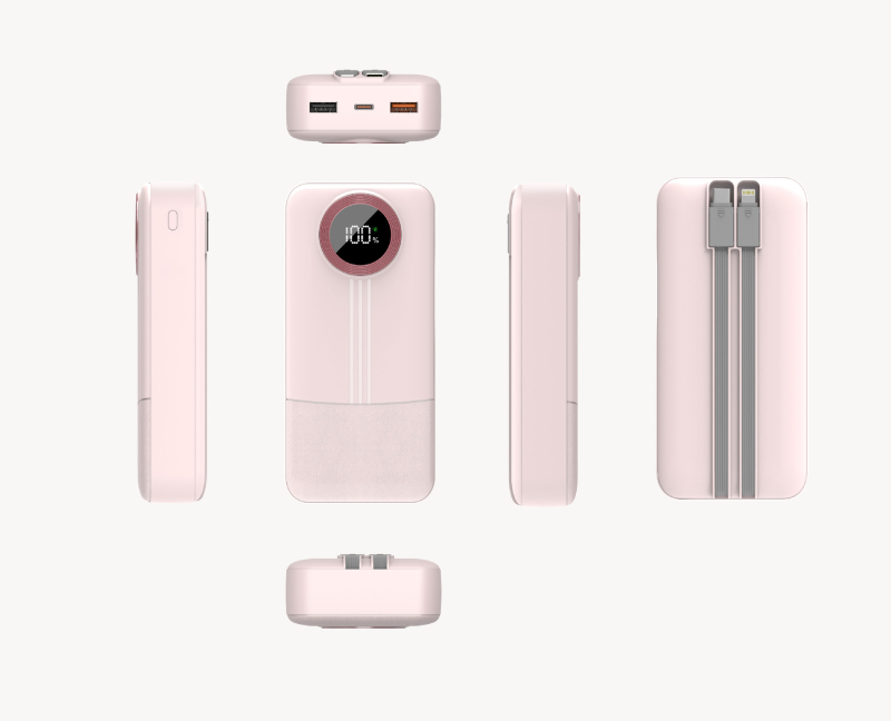 Power bank cu cablu încorporat, 20.000 mAh, capacitate mare, încărcare rapidă, afișaj digital al nivelului bateriei.