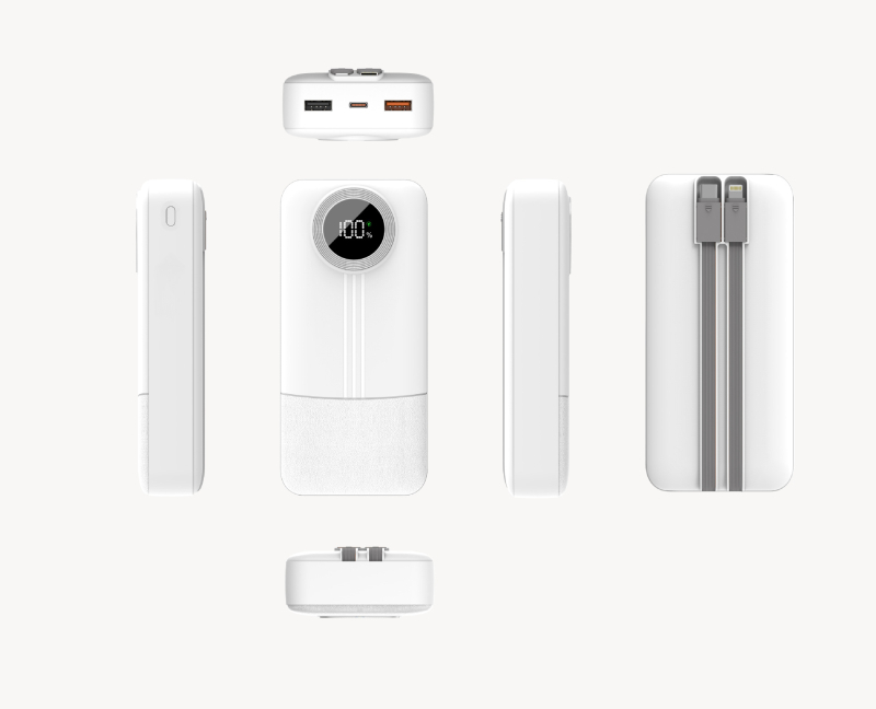 Power bank cu cablu încorporat, 20.000 mAh, capacitate mare, încărcare rapidă, afișaj digital al nivelului bateriei.
