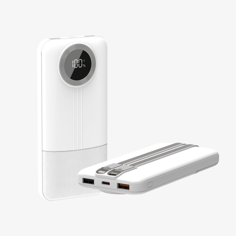 Power bank cu cablu încorporat, 20.000 mAh, capacitate mare, încărcare rapidă, afișaj digital al nivelului bateriei.