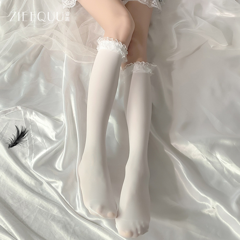 Zi Fun stil japonez, ciorapi JK mid-calf drăguți cu dantelă, subțiri, din bumbac, pentru femei, negru și alb 5017