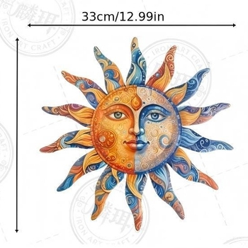 Decor de perete din metal colorat, 2D, în formă de soare, potrivit pentru curte, grădină, spații interioare și exterioare