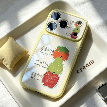 Husă silicon Crayon Fruit pentru iPhone 17 Pro Max, cu fereastra mare de vizualizare și finisaj similar sticlei, galben crem