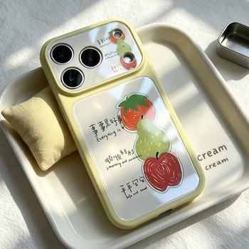 Husă silicon Crayon Fruit pentru iPhone 17 Pro Max, cu fereastra mare de vizualizare și finisaj similar sticlei, galben crem