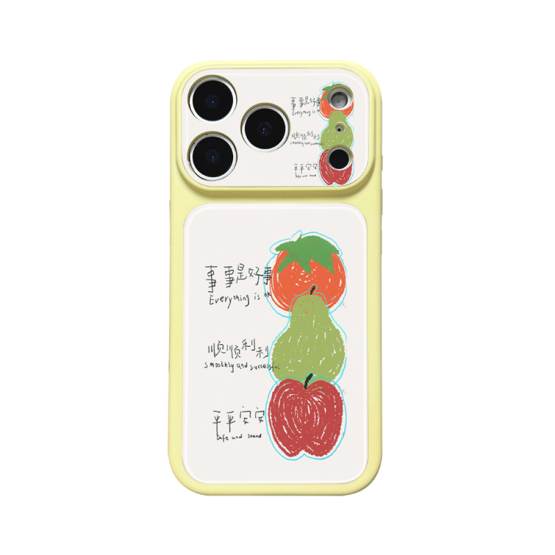 Husă silicon Crayon Fruit pentru iPhone 17 Pro Max, cu fereastra mare de vizualizare și finisaj similar sticlei, galben crem