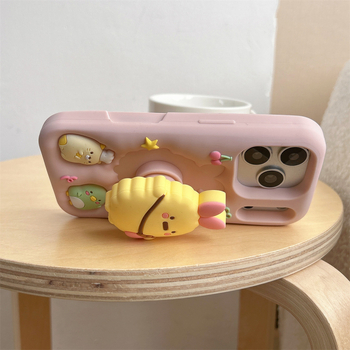 Carcasă cu design cartoon și suport pentru iPhone 12–17 Pro/Pro Max, silicon, antișoc