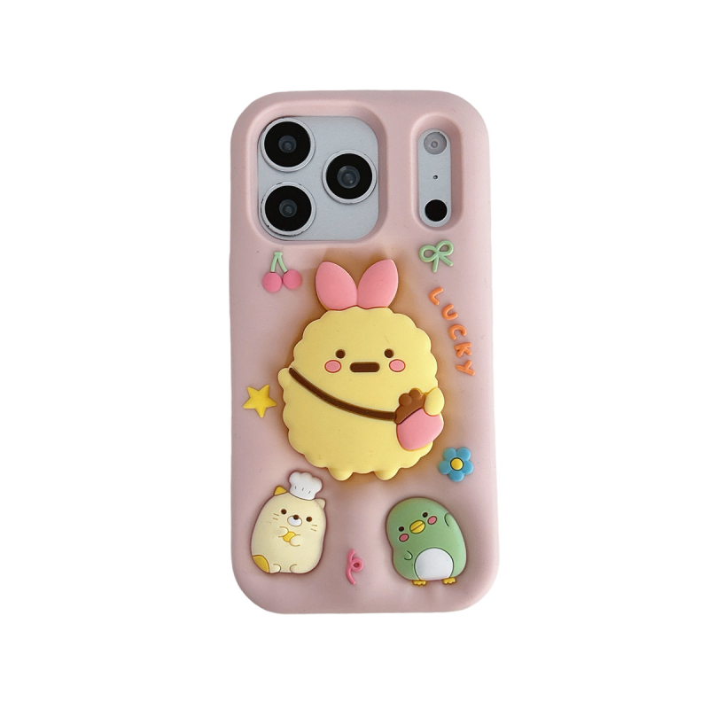 Carcasă cu design cartoon și suport pentru iPhone 12–17 Pro/Pro Max, silicon, antișoc