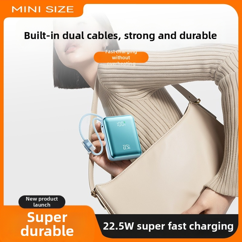 Power Bank mini de 10000mAh, cablu împletit încorporat, încărcare rapidă PD 2.0