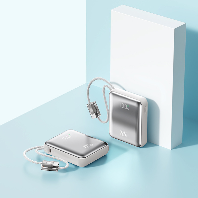 Power Bank mini de 10000mAh, cablu împletit încorporat, încărcare rapidă PD 2.0
