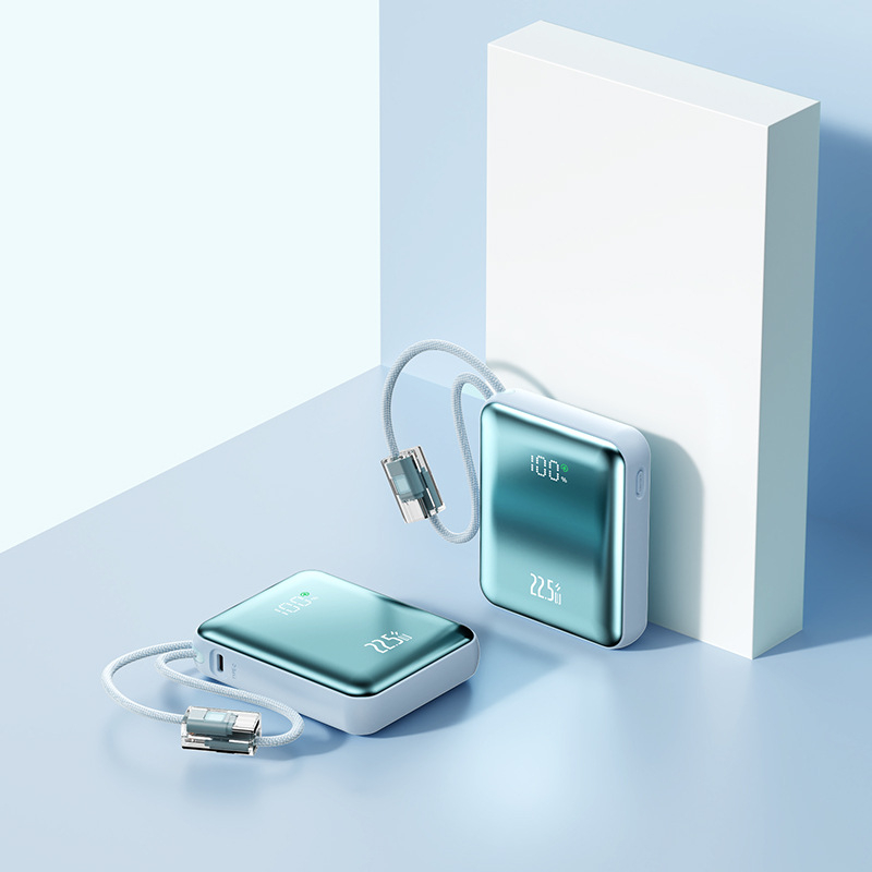 Power Bank mini de 10000mAh, cablu împletit încorporat, încărcare rapidă PD 2.0