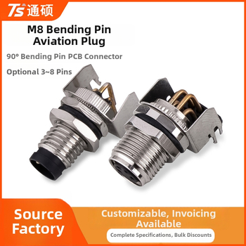 Conector aerian M8 cu placă sudată, pini îndoiți, priză cu flanșă, etanș la apă, împământare