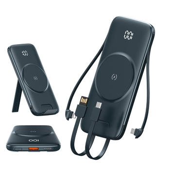Power bank MagSafe cu încărcare wireless, magnetic, 20000 mAh, cu suport încorporat pentru patru cabluri