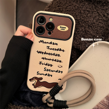 Husă din piele în stil Instagram pentru iPhone 14, 15 și 16 Pro Max, cu dachshund — modernă și personalizabilă