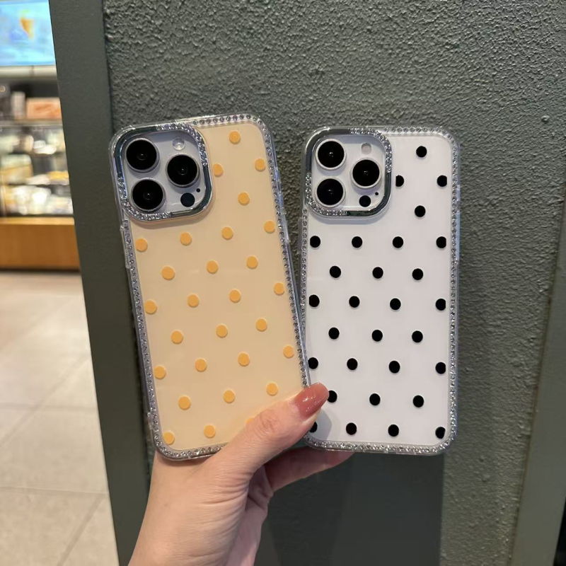 Carcasă din silicon cu model diamant-punct, cadru complet, pentru iPhone 17 Pro Max, iPhone 15 Pro și iPhone 12