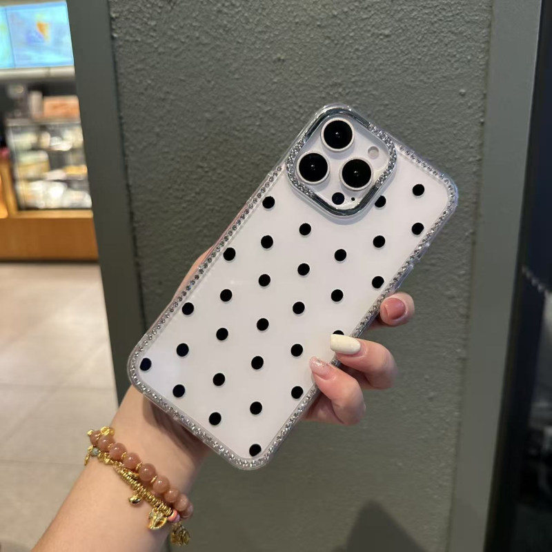 Carcasă din silicon cu model diamant-punct, cadru complet, pentru iPhone 17 Pro Max, iPhone 15 Pro și iPhone 12