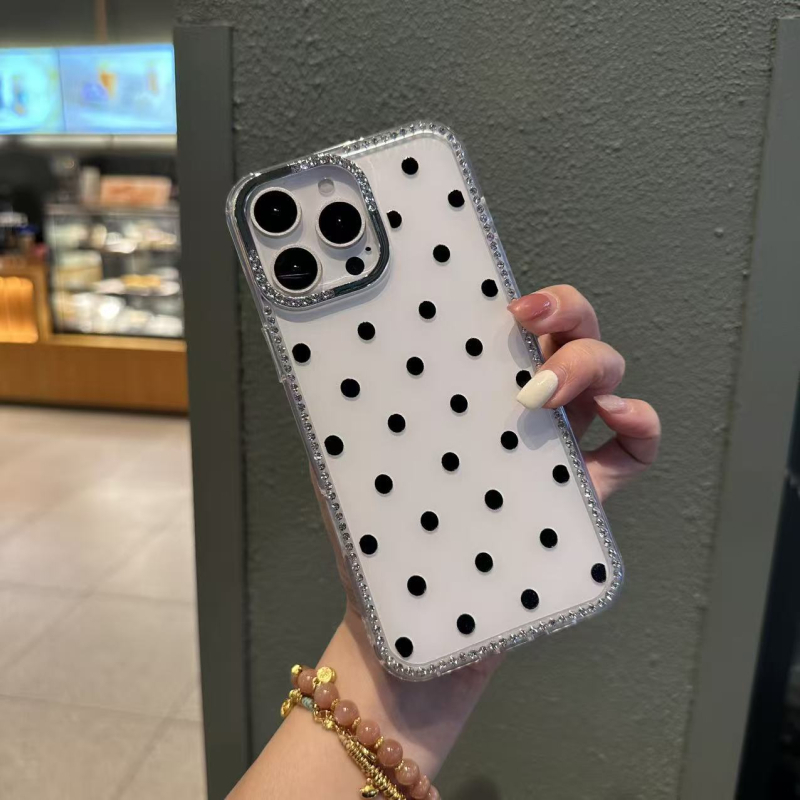 Carcasă din silicon cu model diamant-punct, cadru complet, pentru iPhone 17 Pro Max, iPhone 15 Pro și iPhone 12