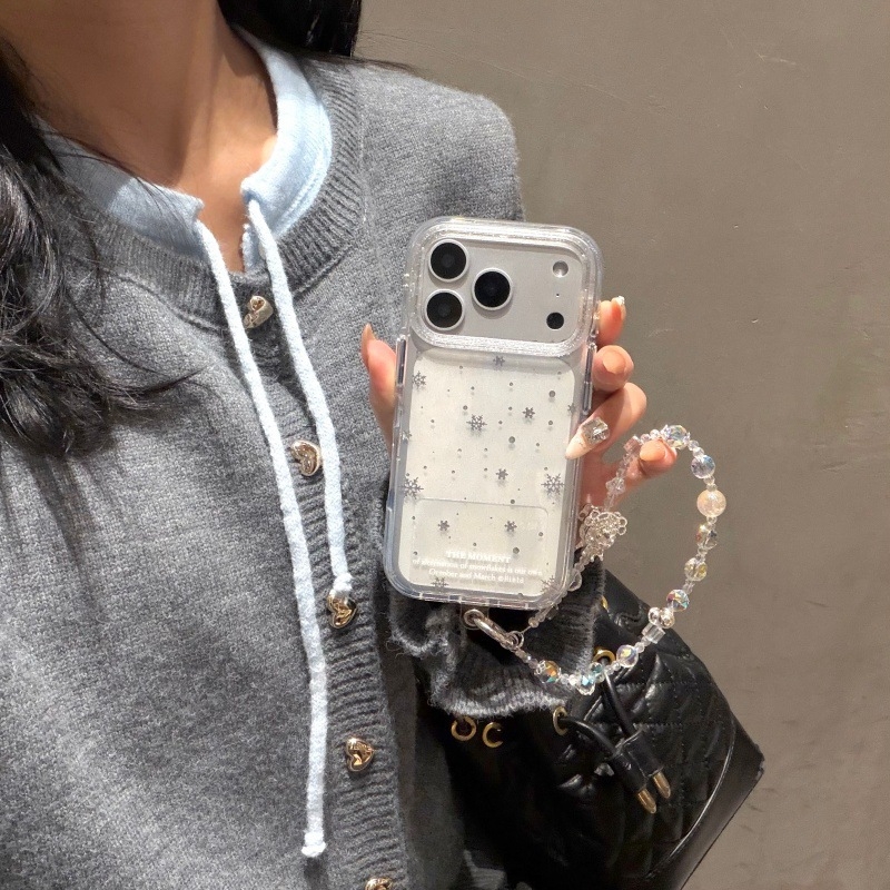 Carcasă minimalistă IN Style cu sclipici auriu și fulg de zăpadă pentru iPhone 14/15/16/17 Pro și Pro Max