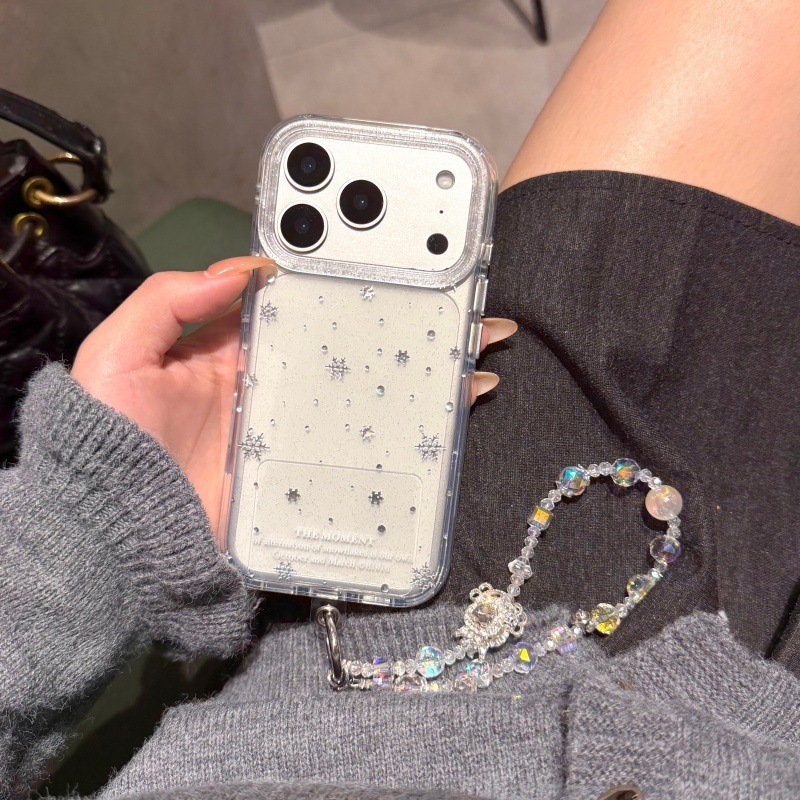 Carcasă minimalistă IN Style cu sclipici auriu și fulg de zăpadă pentru iPhone 14/15/16/17 Pro și Pro Max