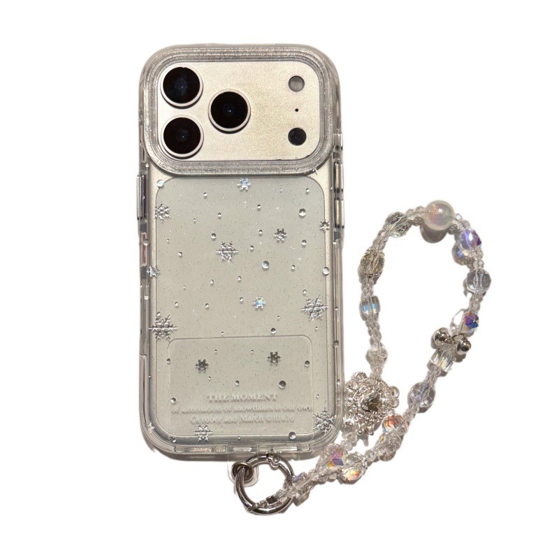 Carcasă minimalistă IN Style cu sclipici auriu și fulg de zăpadă pentru iPhone 14/15/16/17 Pro și Pro Max