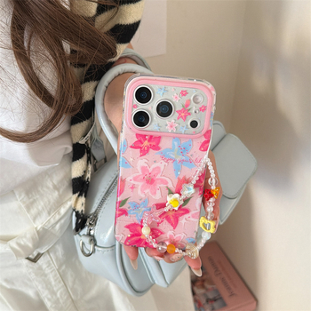 Carcasă pentru iPhone 17 Pro Max, 16, 15/14 și 13 – Crin roz, stil primăvară-vară, dublu strat, acrilic, husă rigidă, protecție la cădere