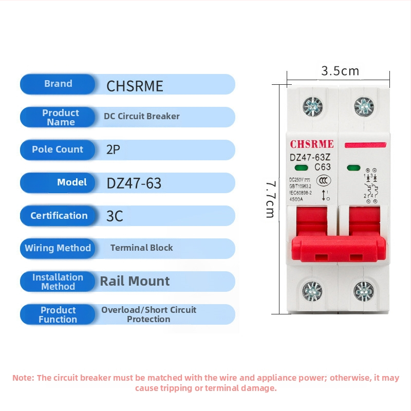Întrerupător de circuit pentru curent continuu, miniatural, pentru sisteme fotovoltaice și conexiuni ale bateriei