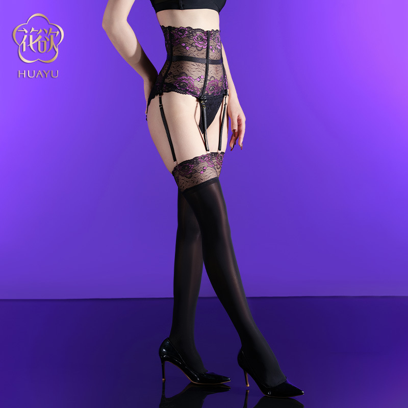 Corset din dantelă talie cu întărituri, set pentru femei, dres cu bretele, negru lucios ultra-subțire