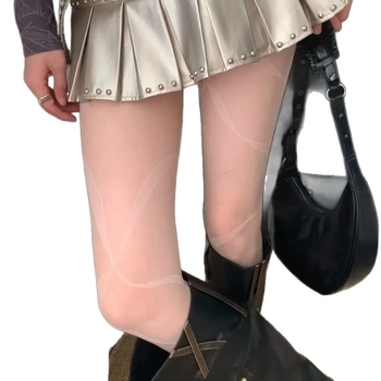Stil franțuzesc retro, colanți negri eleganți cu panglică, ultra-subțiri, linii neregulate, sexy care subțiază silueta