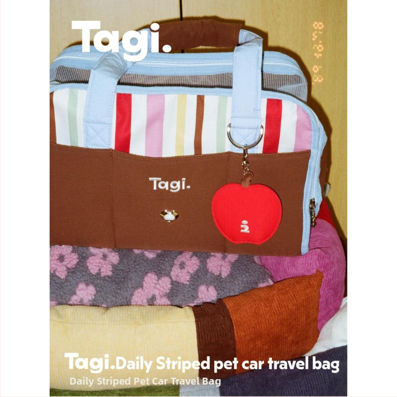 Geantă de transport pentru pisici Colorful Stripes pentru călătorii cu mașina și picnicuri în aer liber — mână și curea crossbody, compatibilă cu cabina avionului