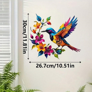 Artă decorativă metalică pentru perete cu colibri și flori