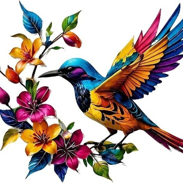 Artă decorativă metalică pentru perete cu colibri și flori