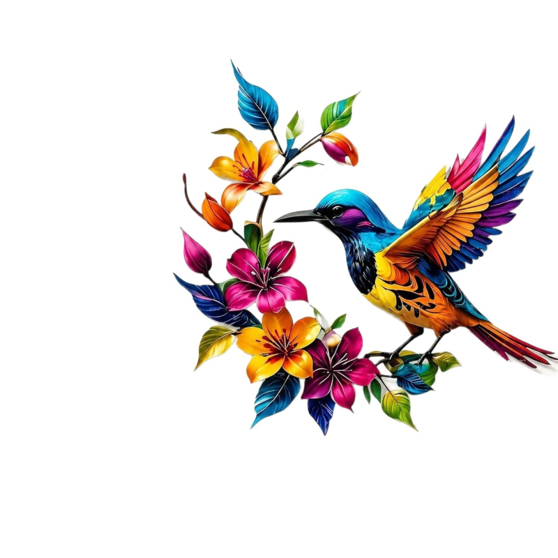 Artă decorativă metalică pentru perete cu colibri și flori