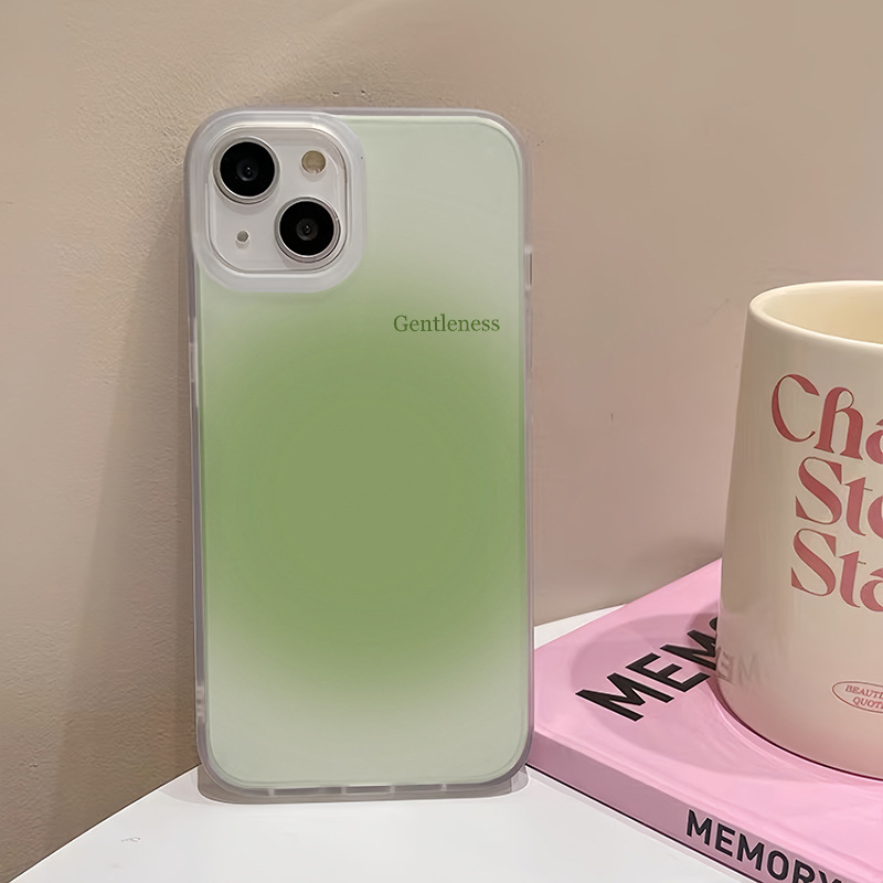 Carcasă moale de protecție cu gradient verde, finisaj mat, pentru iPhone 15 Pro și iPhone 14