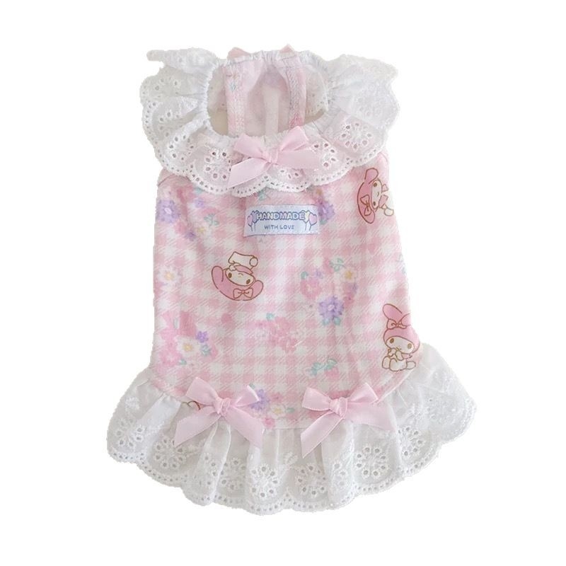 Rochie de prințesă pentru animale de companie, dantelă cu model de carouri, pentru pisici și câini mici, subțire, primăvară-vară, ținută de casă cu funda